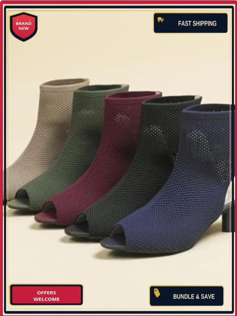 Women's Knit Peep Toe Slingback Chunky Heel Ankle Boots